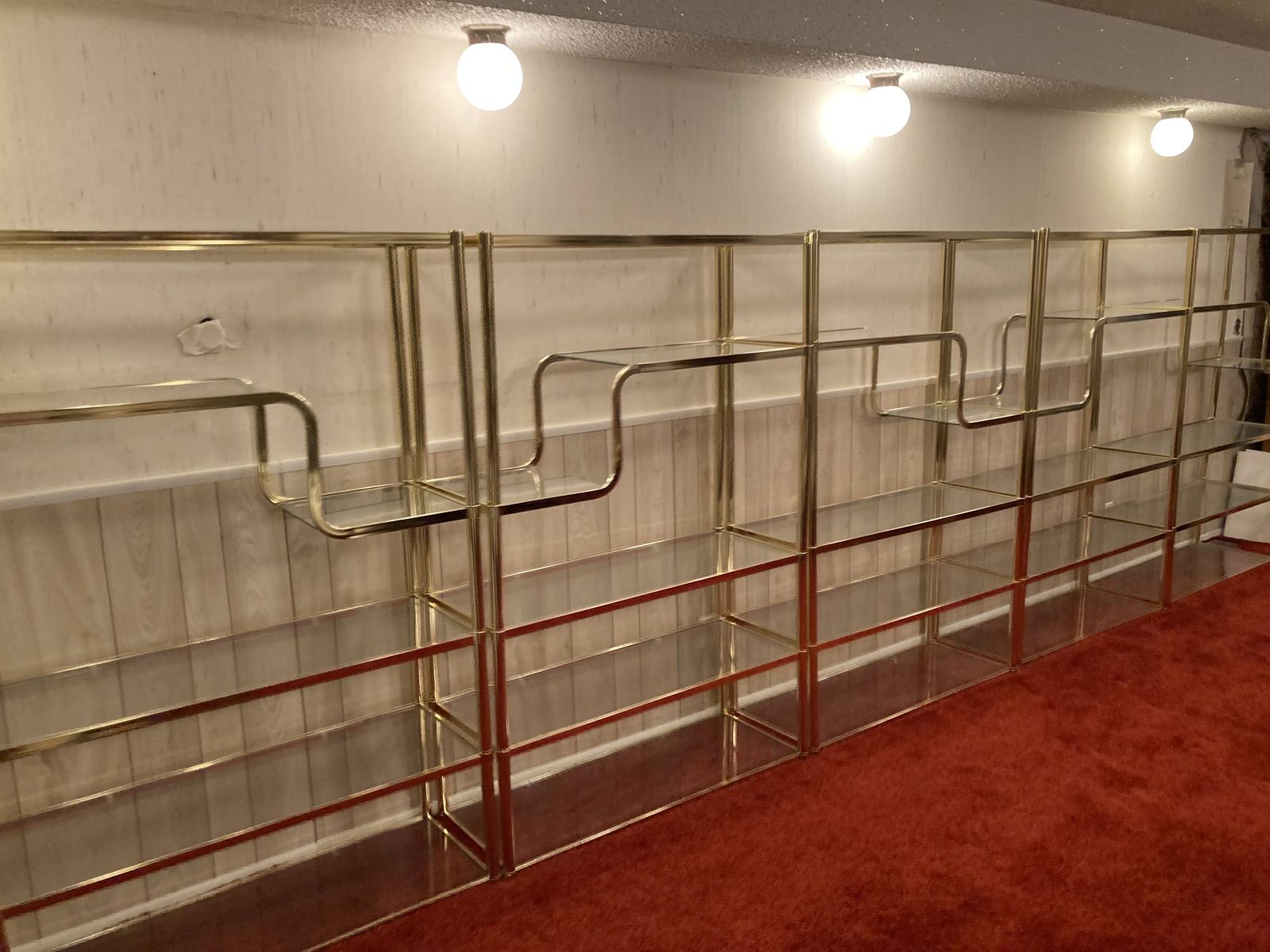 Brass and glass Hollywood Regency Milo Baughman style MCM Etegere's (X5)