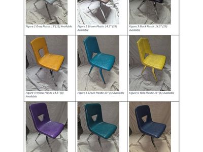 Kids and Adult Chairs Stacking Multiple Colors and Sizes Available $8-$9 Each