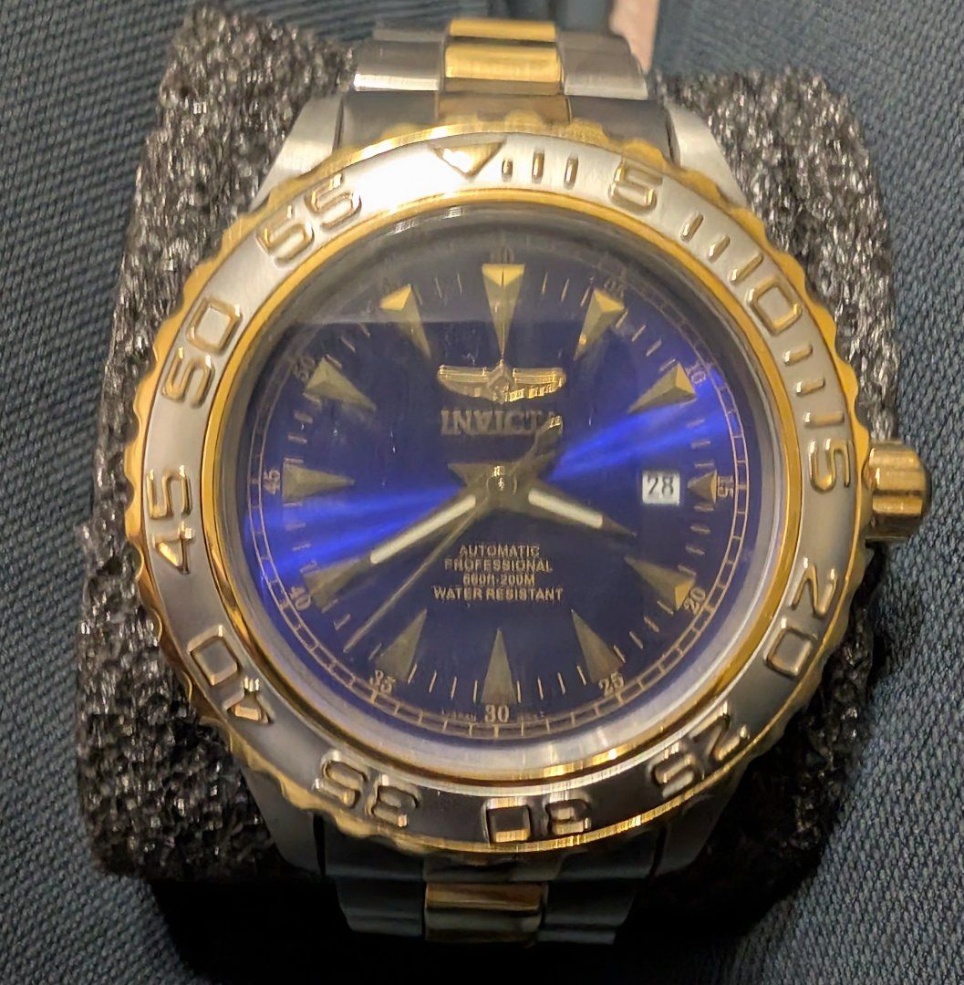 Invicta Pro Diver Automatic Two-Tone Stainless Steel Watch Blue Dial 200M