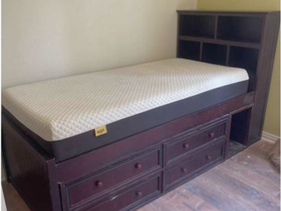 Twin XL Platform Storage Bed + Purple Mattress