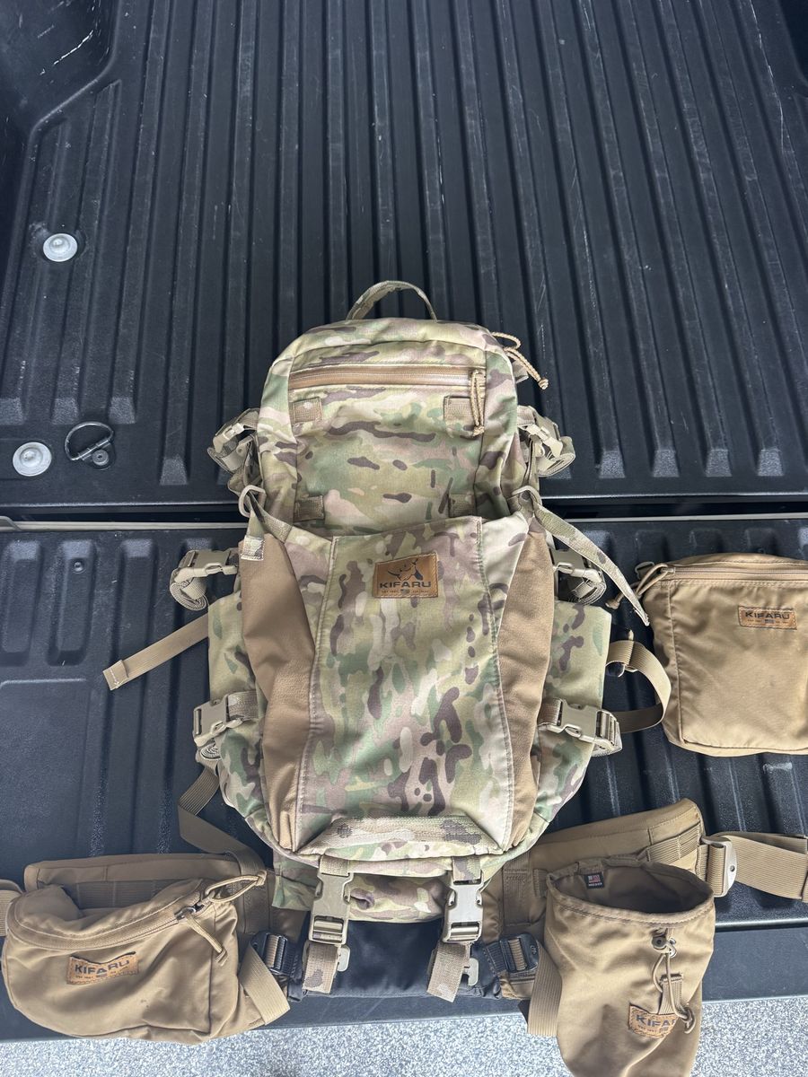 Kifaru Hellbender Backpack - Multicam w/ Water Bottle & Hip Pockets, Spike Camp Bag - Like New