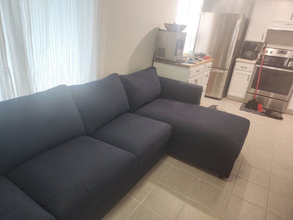 Sectional Sofa with Chaise, Dark Blue Fabric