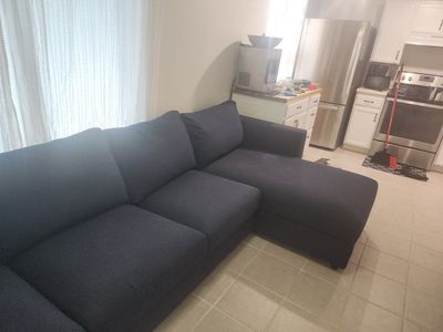 Sectional Sofa with Chaise, Dark Blue Fabric