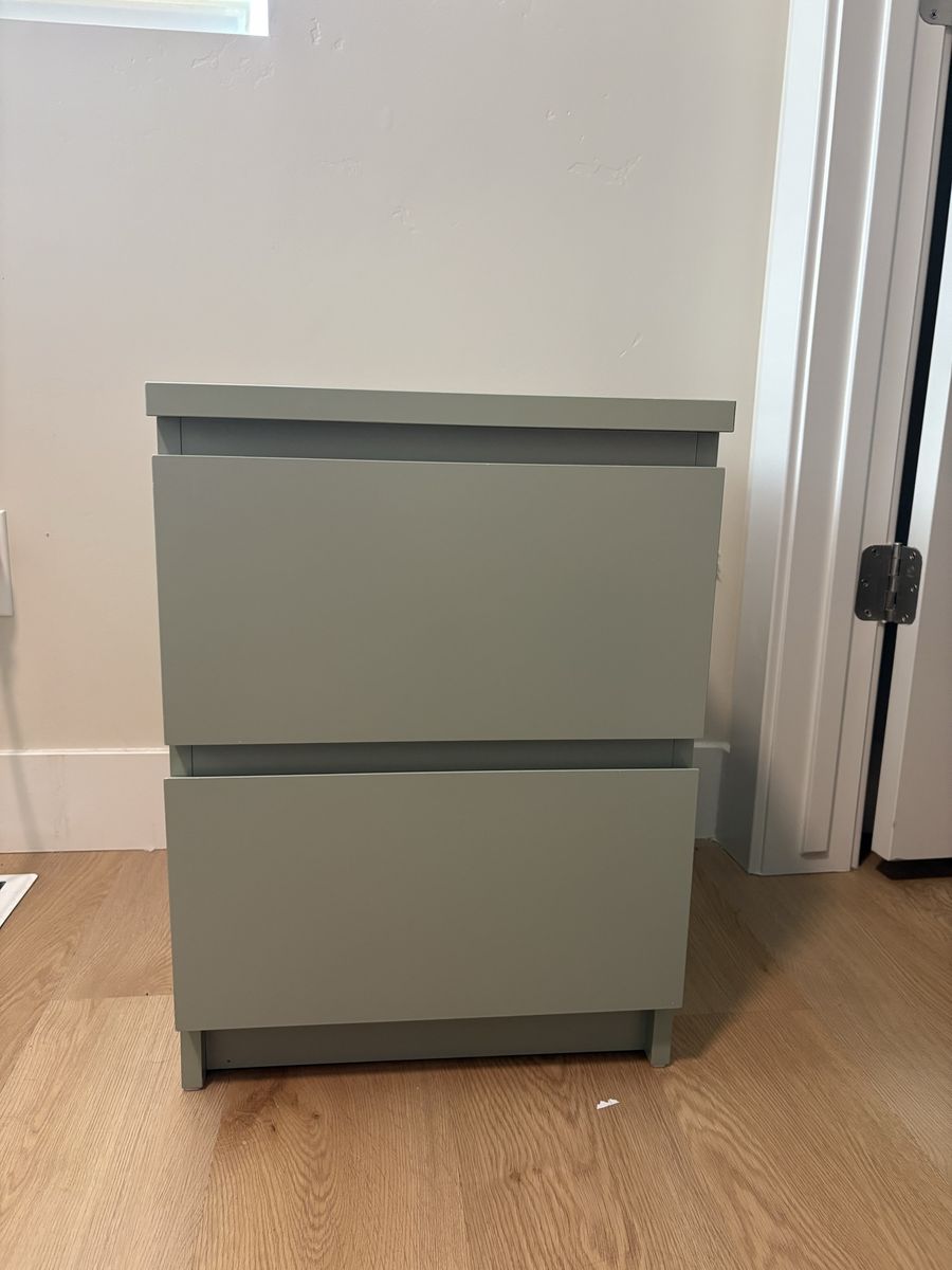 2 Modern Sage Green 2-Drawer Nightstands, Bedside Table