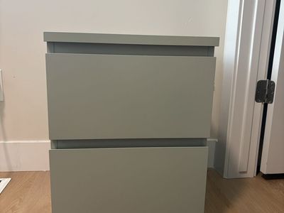 2 Modern Sage Green 2-Drawer Nightstands, Bedside Table