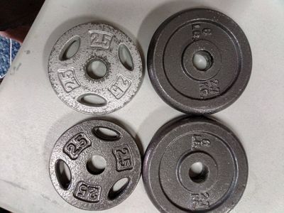 4- Small 1" Steel Weight Plates 17lbs Total .