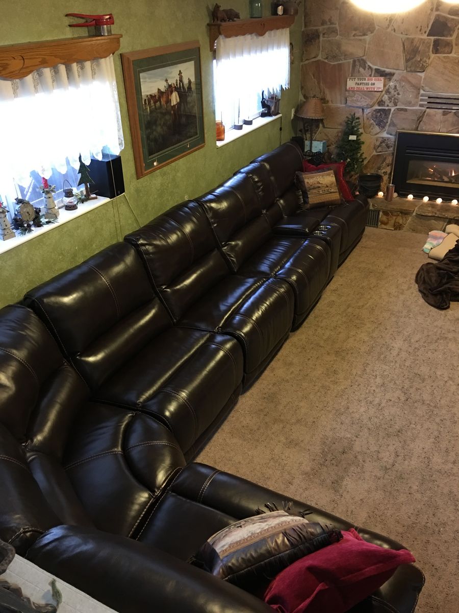 Dark Brown Leather Electrical Reclining Sectional
