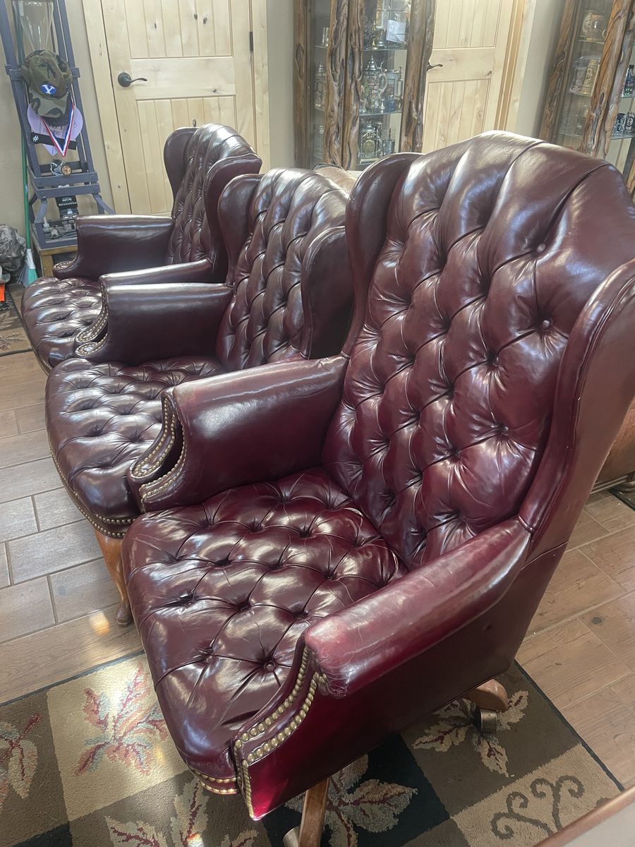 Leather executive desk chair and 2 side chairs