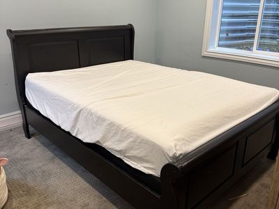 Black Queen Size Sleigh Bed Frame - Elegant Wooden Design
