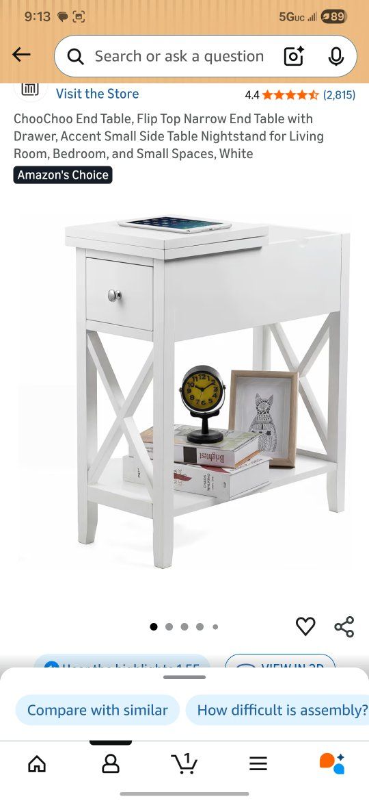 White Wood End Table