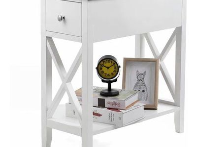 White Wood End Table