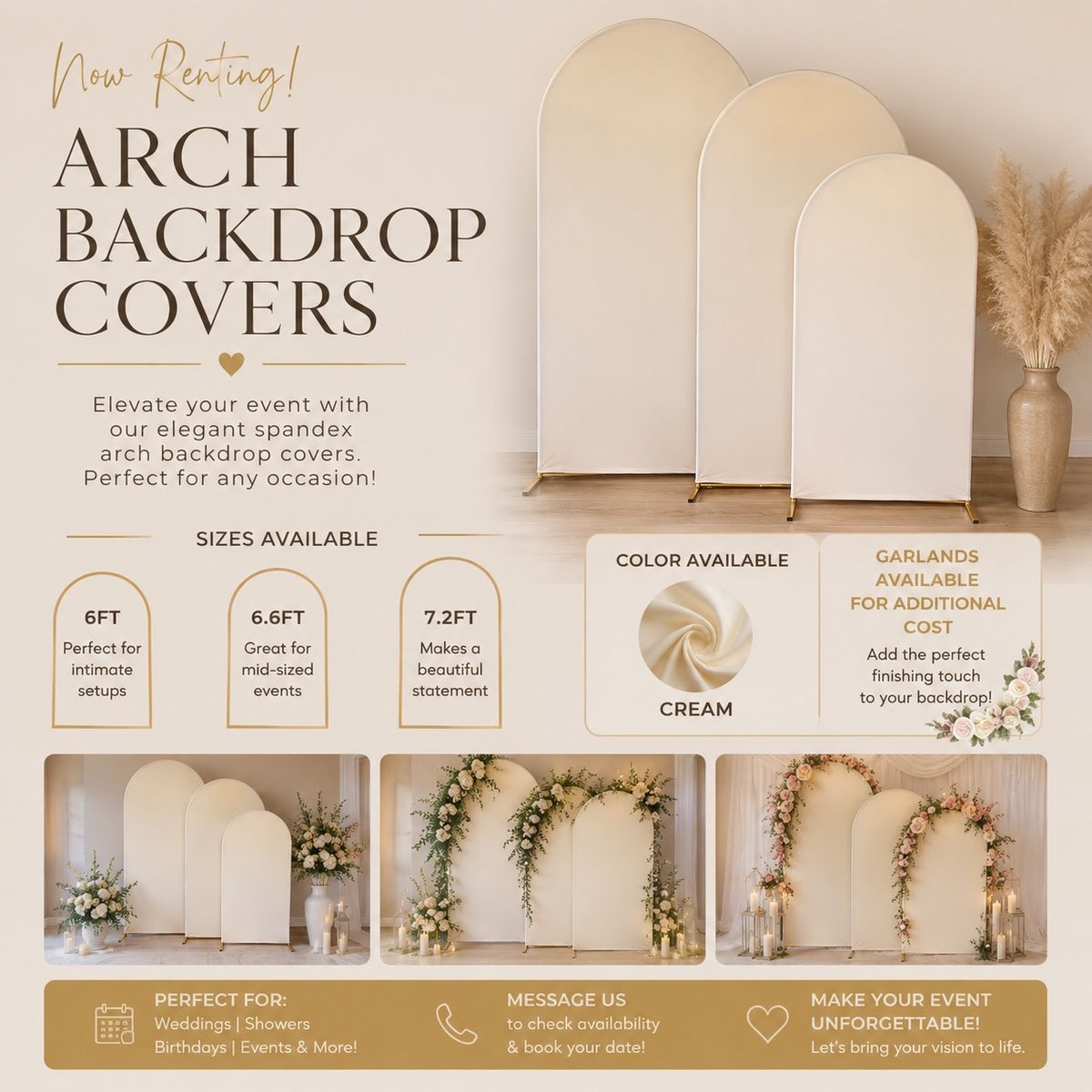 Gold Metal Arch Rentals – 6 ft, 6.6 ft & 7.2 ft | Perfect for Weddings & Events