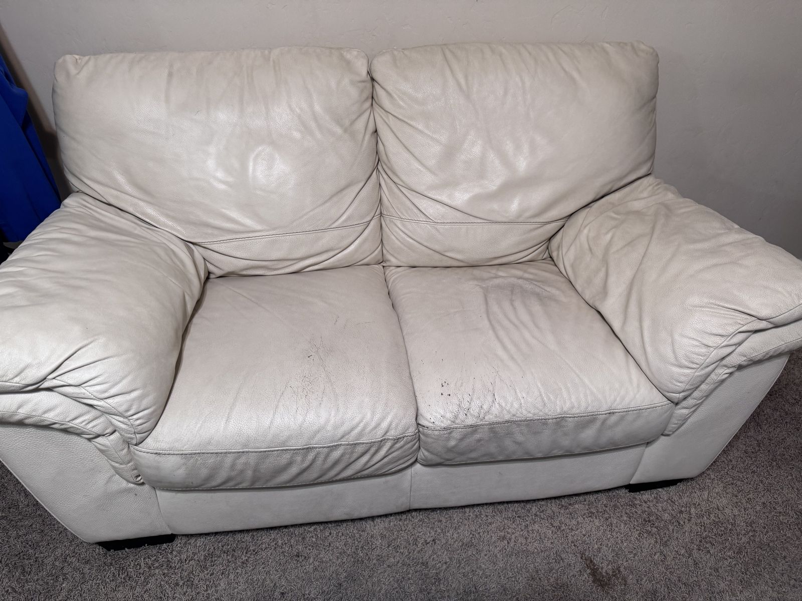 White Genuine Leather Loveseat Sofa - Used