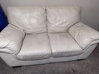 White Genuine Leather Loveseat Sofa - Used