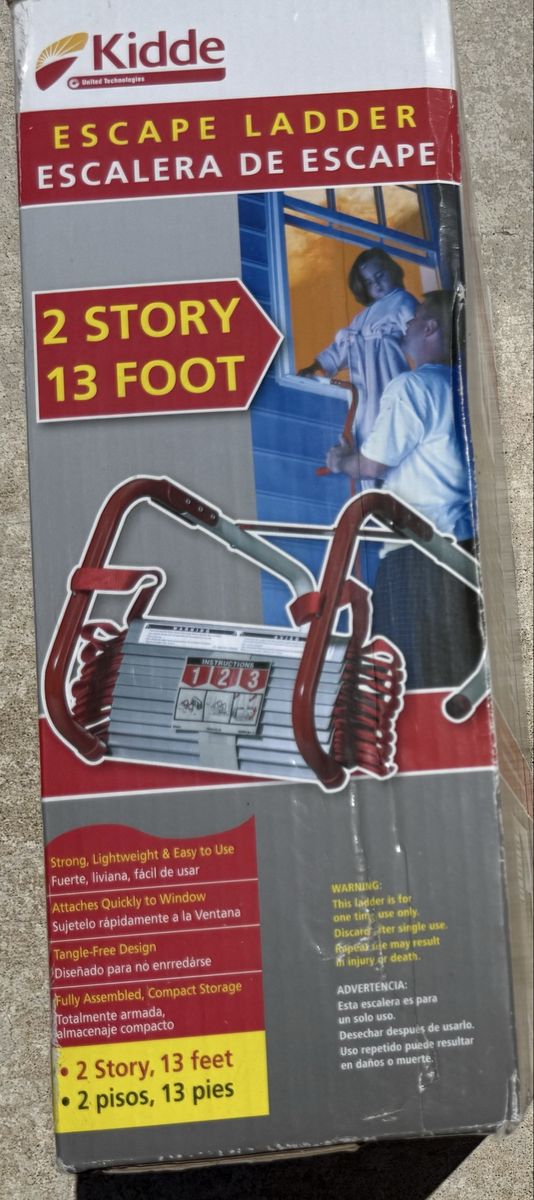 Kidde 2 Story 13ft Escape Ladder - Tangle-Free Emergency Fire Safety Ladder, New in Box - 2 available