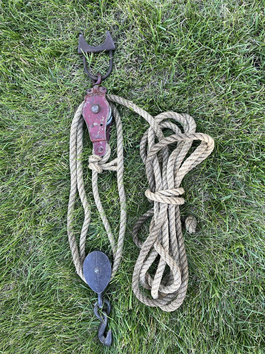 Vintage Barn Pulley Block and Tackle with a Fence Stretcher - Great Display Item
