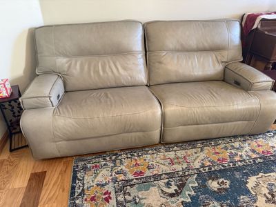 Taupe Leather Power Reclining Sofa