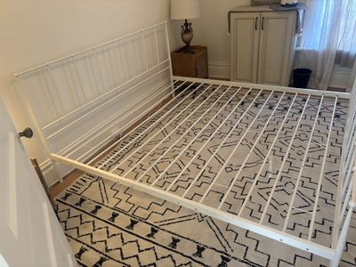 King Platform Bed Frame – White Metal – Modern