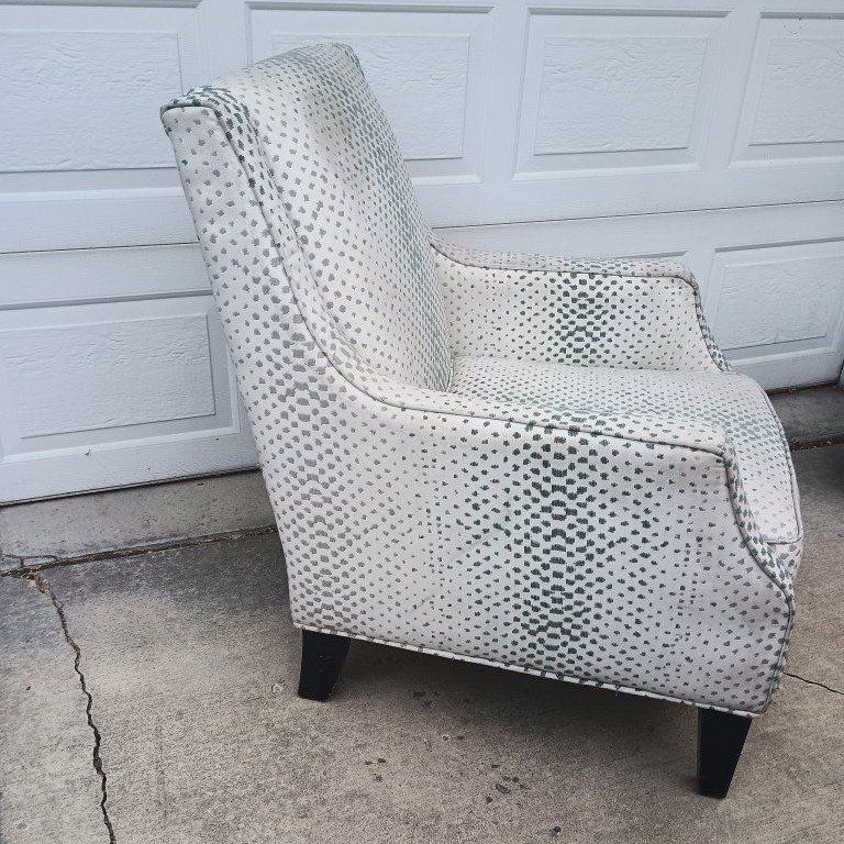 White & blue/green Patterned Accent Chair - Modern Upholstered Armchair