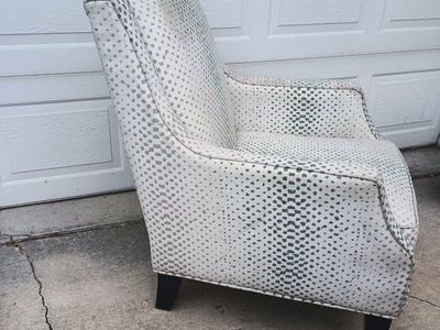 White & blue/green Patterned Accent Chair - Modern Upholstered Armchair
