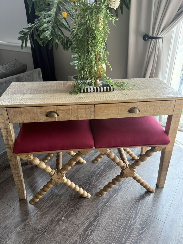 C.G Sparks Entry Table/desk & X Ottomans/stools