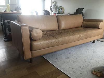 Mid century Modern Genuine Leather Sofa