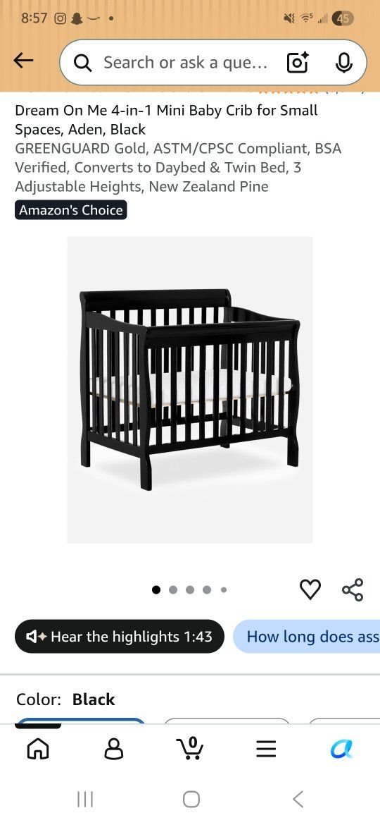 Mini Baby Crib - Black