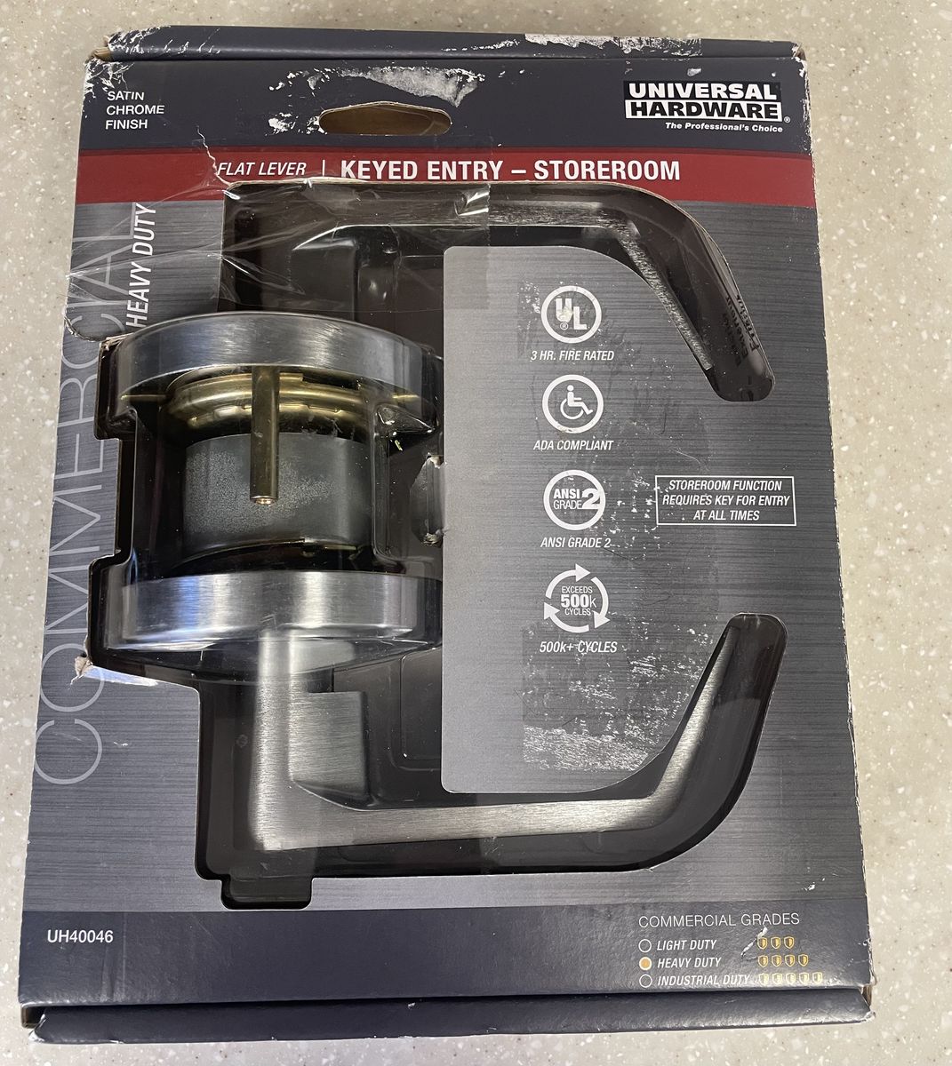 Grade 2 Storeroom Lever in a Satin Chrome