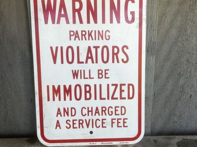 Vintage Peachtree "Warning Parking Violators Will Be Immobilized" Metal Sign 12x18 Inches