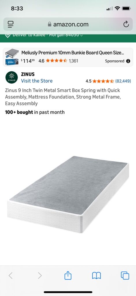 Zinus 9 Inch Twin Metal Smart Box Spring, New
