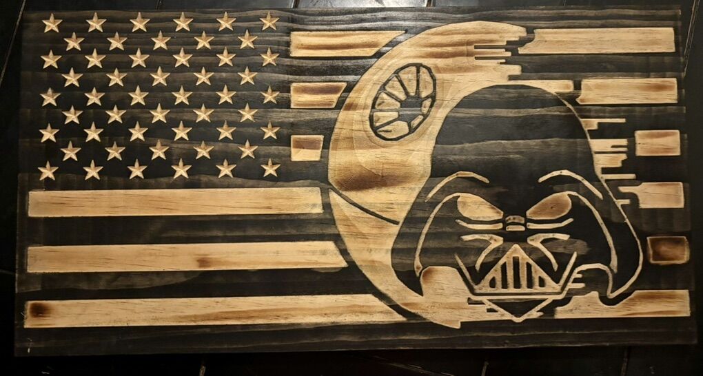 Custom Hand Wood Burned Vader American Flag