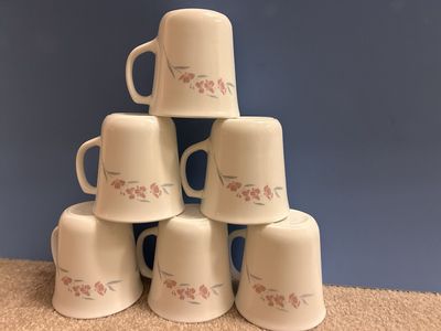 Corelle White Floral Pink/Gray Coffee Mugs - Set of 6