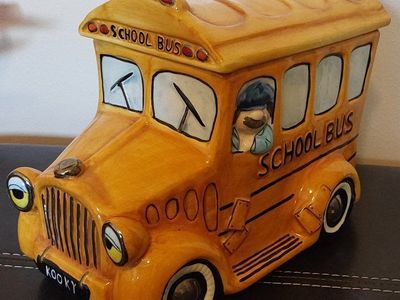 Vintage Ceramic School Bus Cookie Jar - "Kooky" License Plate - Unique Decor & Storage