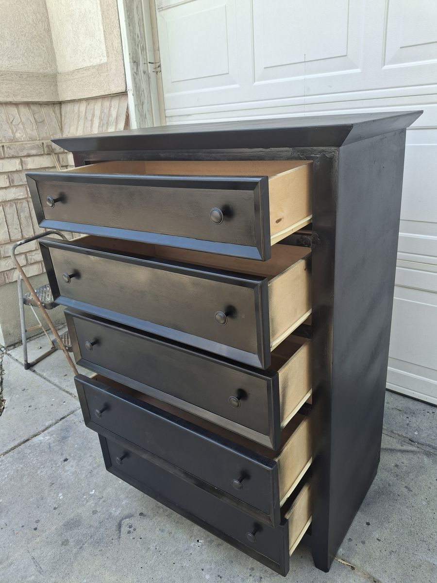 real wood 5 drawers black dresser