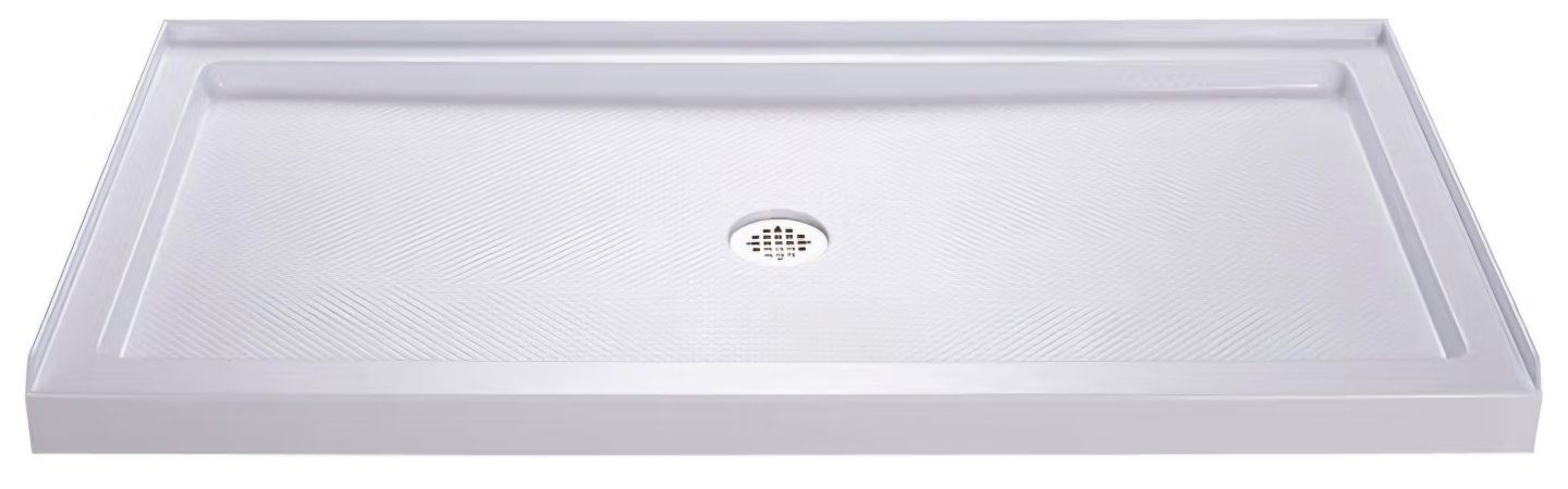DreamLine SlimLine 32 in. D x 60 in. W x 2 3/4 in. H Center Drain Single Threshold Shower Base in White, DLT-1132600