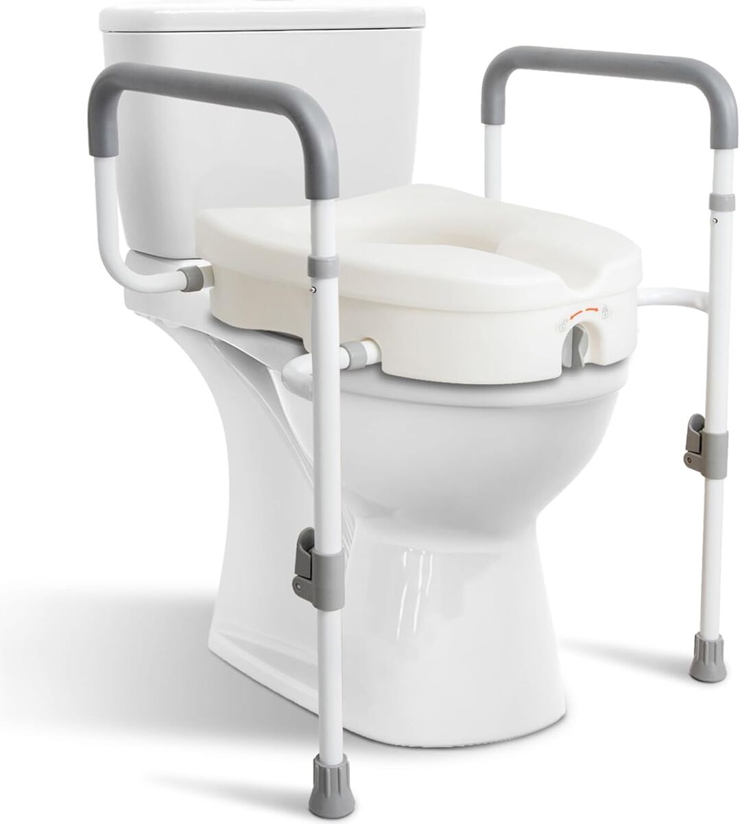 Toilet Seat Risers for Seniors with Adjustable Padded Arms and Seat with Handles for Elderly