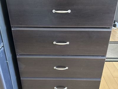 Dark Wood 4-Drawer Dresser with Silver Hardware