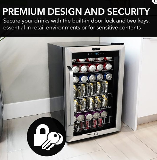 Whynter Beverage Refrigerator Mini Fridge, 136 Can, Glass Door, BR-1211DS
