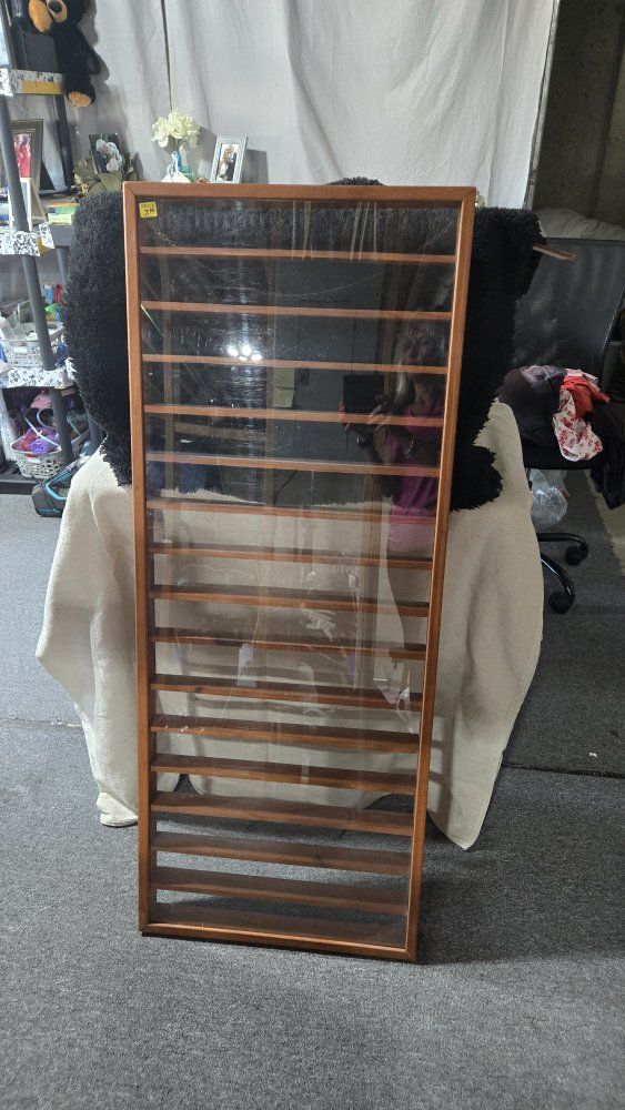 Vintage Wooden Display Case with Glass Cover - Wall Mounted Collectible Holder