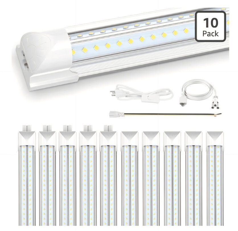 SHOPLED (10-Pack 8FT LED Shop Light, 120W 6500K Cool White, V-Shape, 19200LM High Output, Linkable 8 Foot Shop Lights Fixture, T