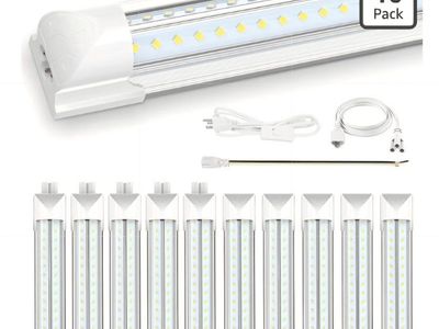 SHOPLED (10-Pack 8FT LED Shop Light, 120W 6500K Cool White, V-Shape, 19200LM High Output, Linkable 8 Foot Shop Lights Fixture, T