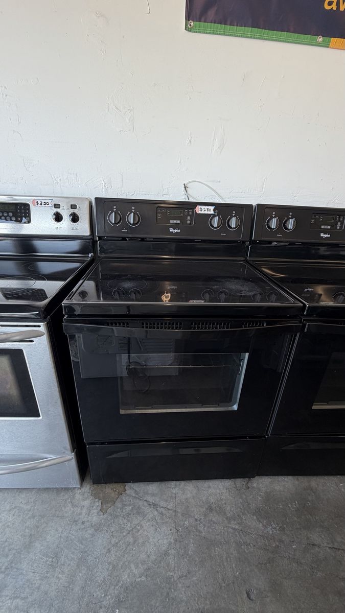 Whirlpool Electric Range Stove - Black, 4-Burner, Self-Cleaning Oven