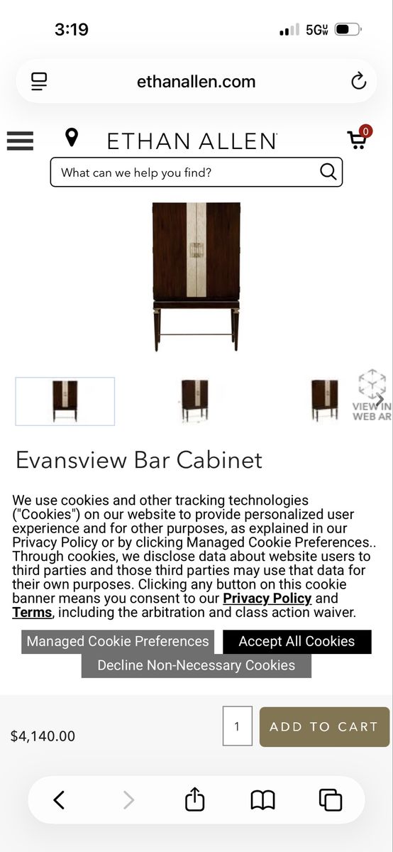 Ethan Allen Evansview Bar Cabinet - Elegant Wooden Liquor Storage with Drawers and Glass Shelf