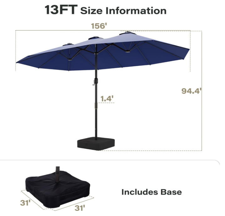 New in box 13ft Large Patio Umbrella with Base