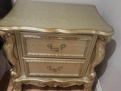 Acme Dresden Ornate Gold Two-Drawer Wooden Nightstand Set With Carved Details