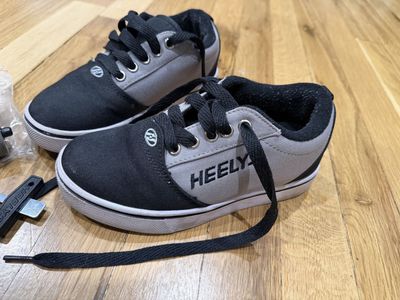 Youth 13C Heelys Black/Gray Roller Skate Shoes with Wheels.