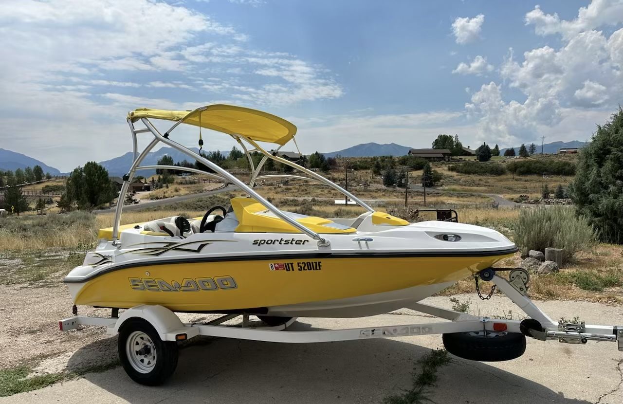 Sea-Doo Sportster 400  , 2006  , Yellow/White Jet Boat with Wakeboard Tower and Trailer