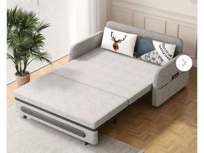 Convertible Sleeper Sofa Bed with Built-in Storage, Light Grey Fabric