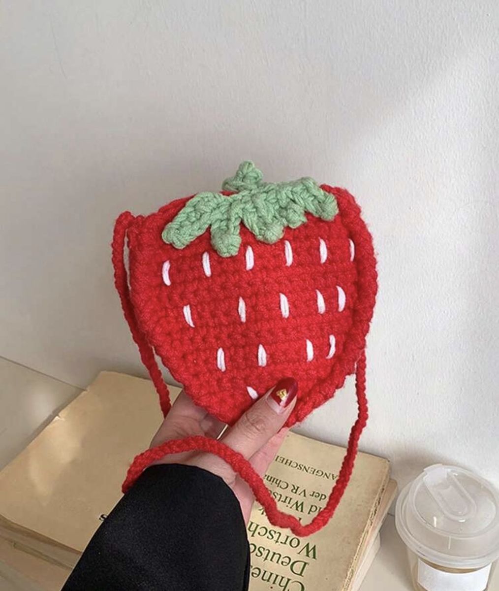 Handmade Crochet Strawberry Crossbody Bag - Red & Green Novelty Design
