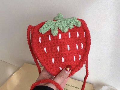 Handmade Crochet Strawberry Crossbody Bag - Red & Green Novelty Design